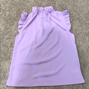 Purple ruffle neck and cap sleeve blouse